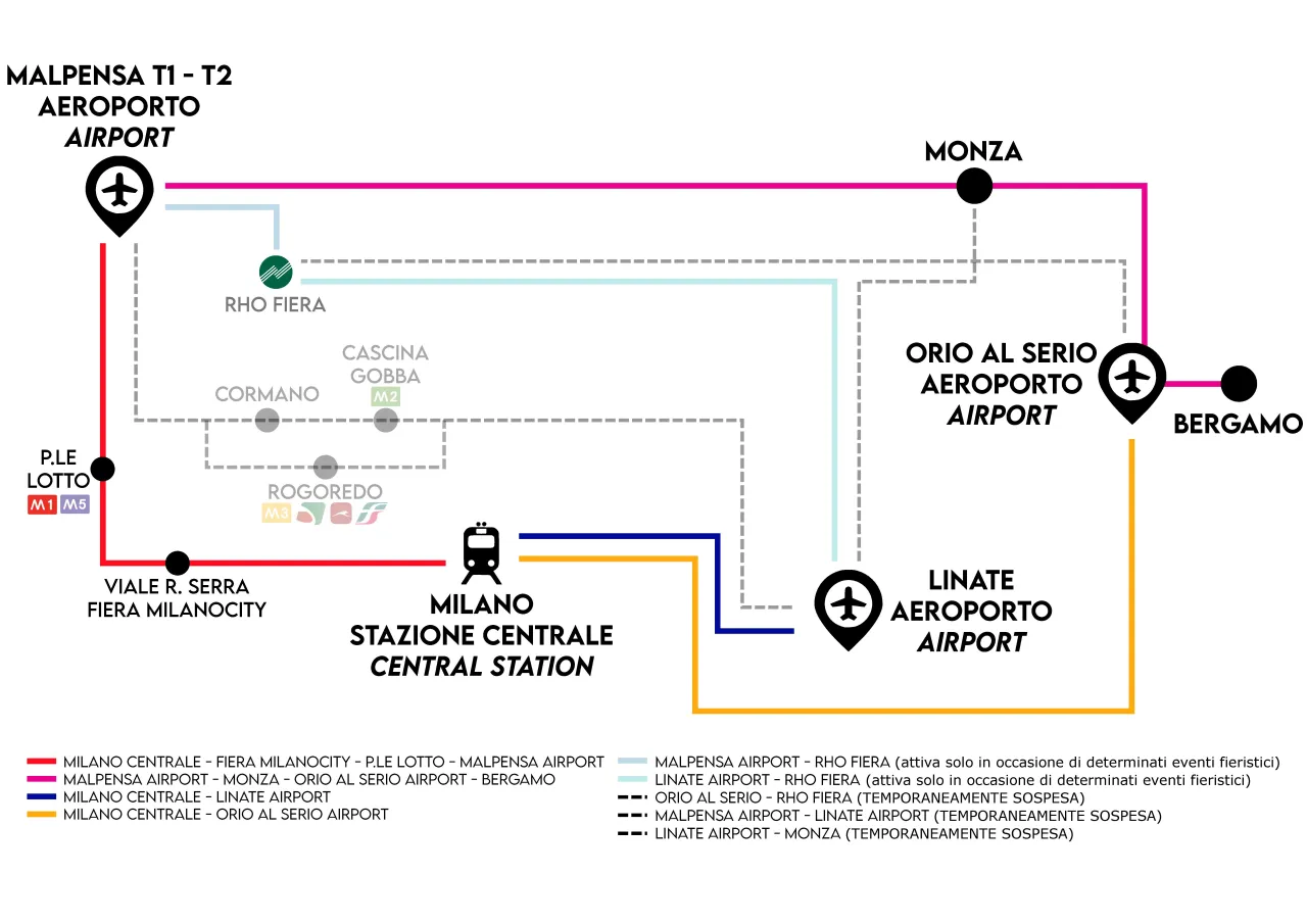 Mappa aeroporto Malpensa Terminal 1 e Terminal 2 navetta