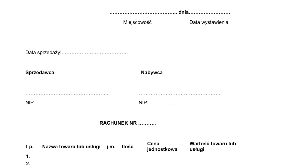 Przykładowy wzór rachunku uproszczonego