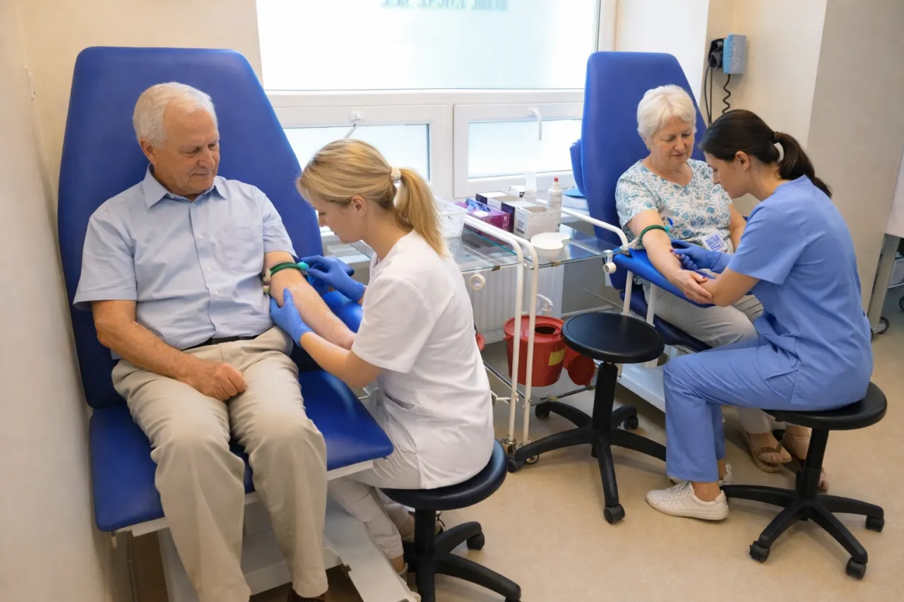 Pacjent z dokumentami w przychodni