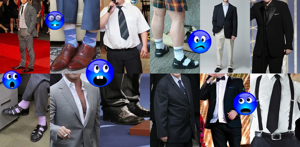 Mężczyzna popełniający błędy w stroju formalnym