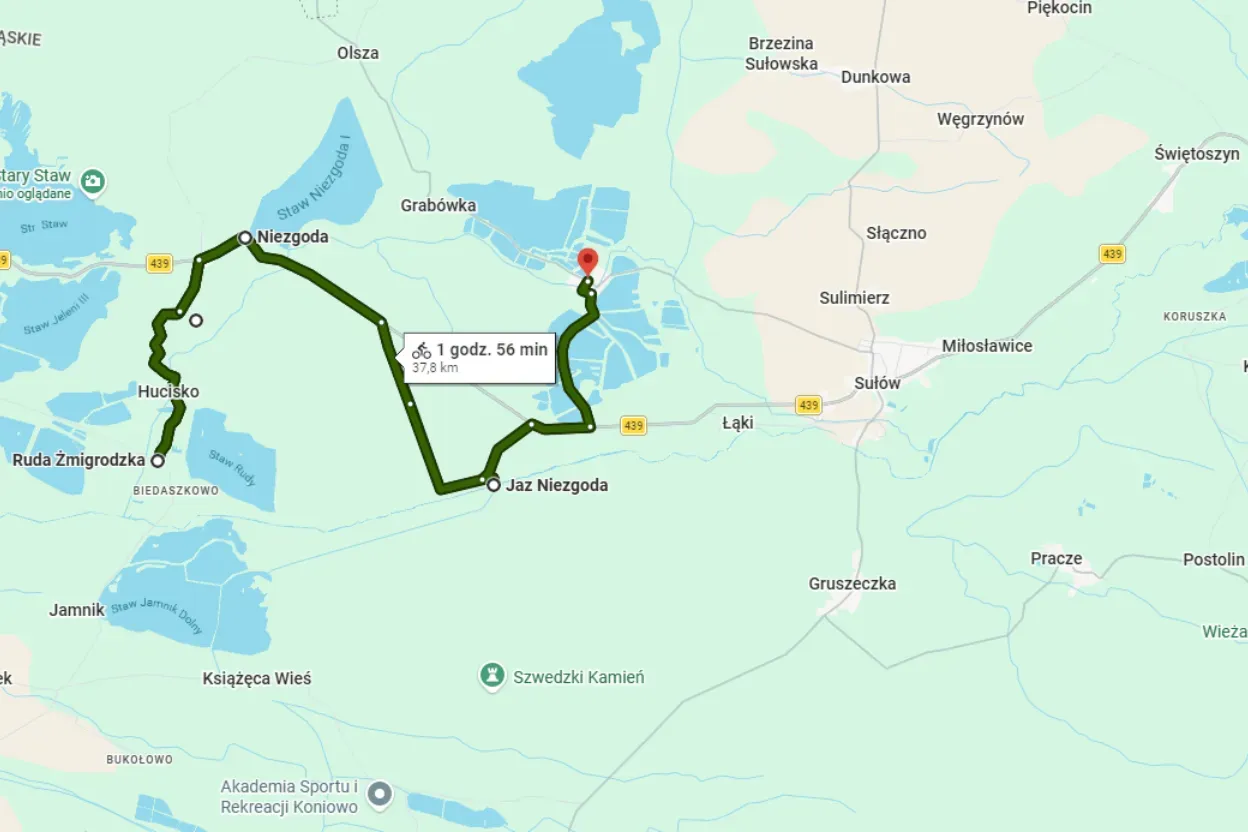 Mapa tras rowerowych Ruda Sułowska