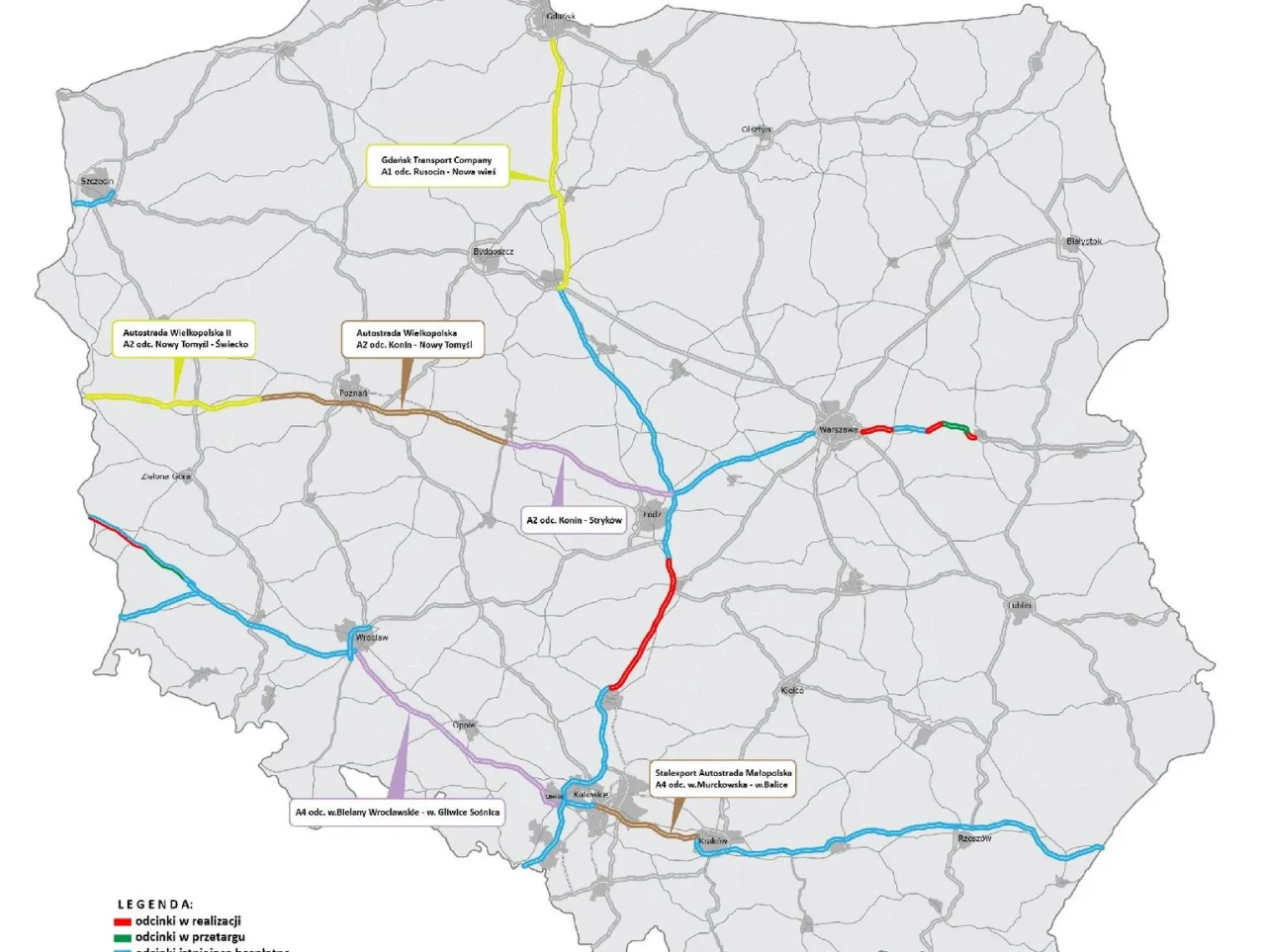 Mapa płatnego odcinka autostrady A1 Rusocin Nowa Wieś