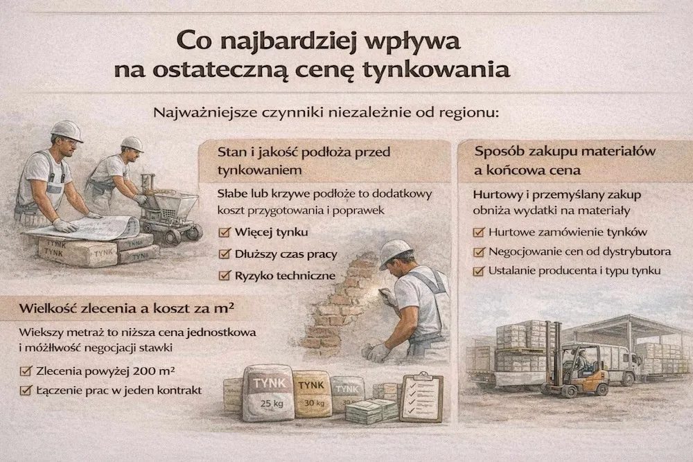 Czynniki wpływające na cenę tynku dekoracyjnego infografika