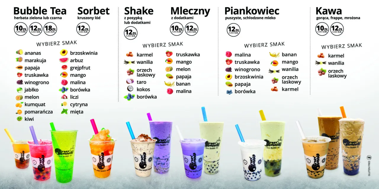 r&oacute;żne smaki bubble tea