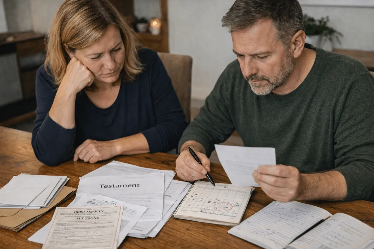 Para, analizująca dokumenty, w tym testament, zastanawia się nad kwestią zachowek po rodzicach do ilu lat.