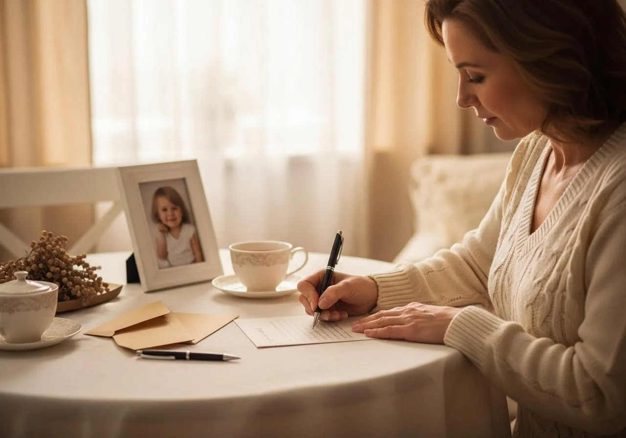 osoba pisząca odręcznie wzruszający list urodzinowy