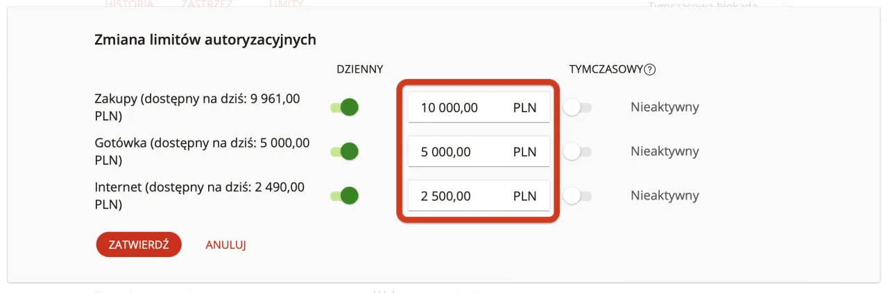 mBank ustawienia limit&oacute;w transakcyjnych BLIK