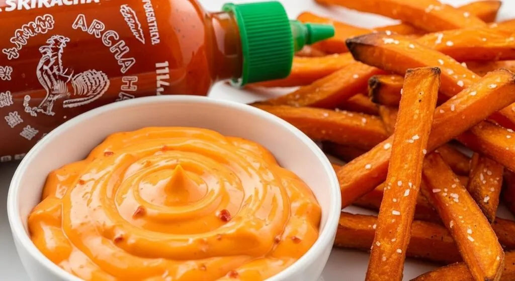 Różne sosy do frytek z batatów, np. czosnkowy, mango-chili