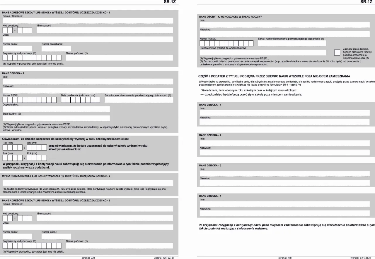 Wniosek o zasiłek rodzinny SR-1