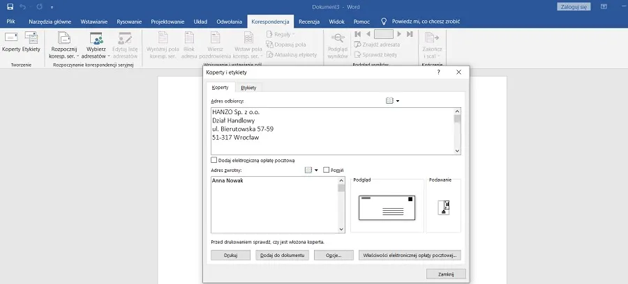 Rozwiązania problemów z drukowaniem na kopertach
