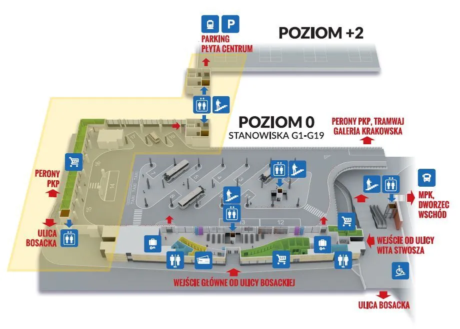 Dworzec Gł&oacute;wny Wsch&oacute;d RDA Krak&oacute;w autobus na lotnisko mapa