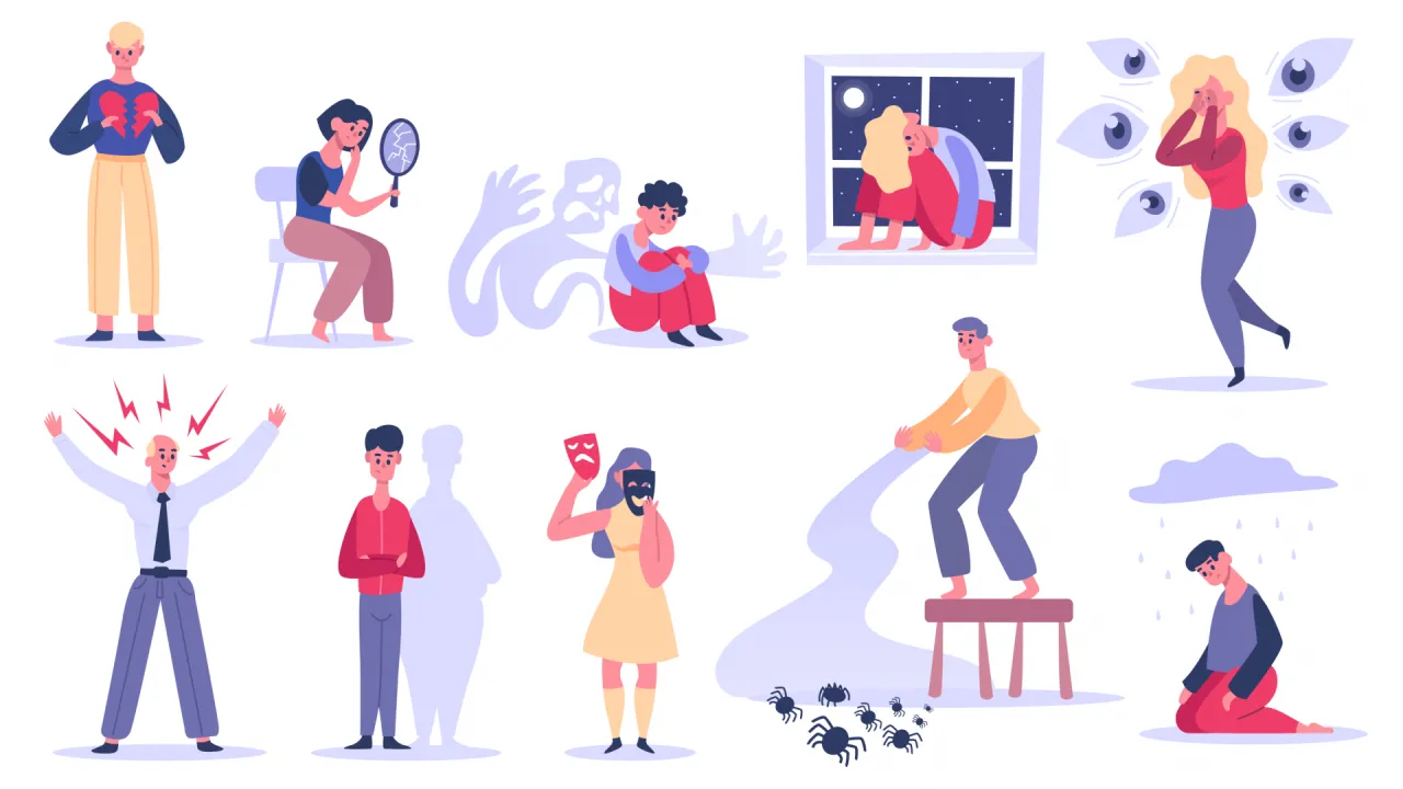 różne rodzaje fobii ilustracje