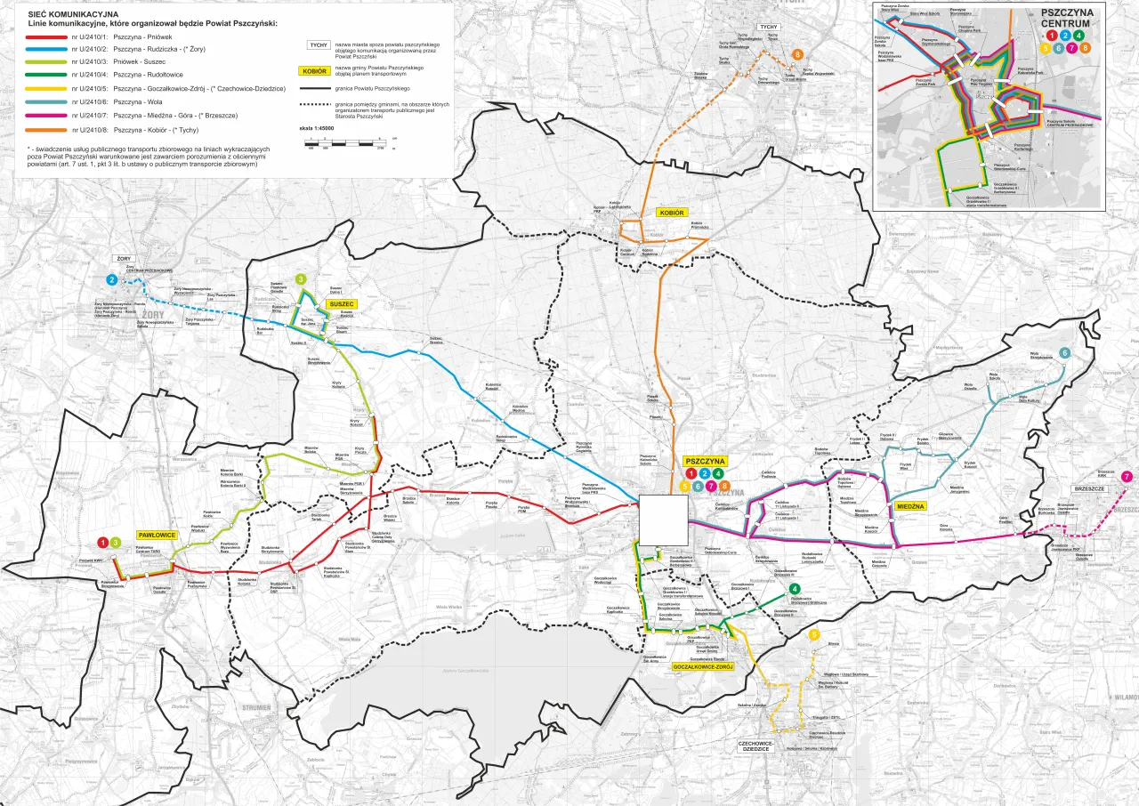 mapa trasy autobus D3 Pszczyna Wola