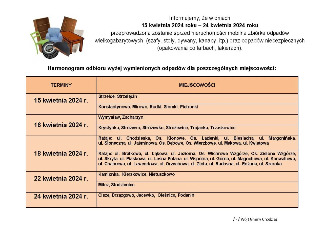 mobilna zbi&oacute;rka odpad&oacute;w wielkogabarytowych harmonogram