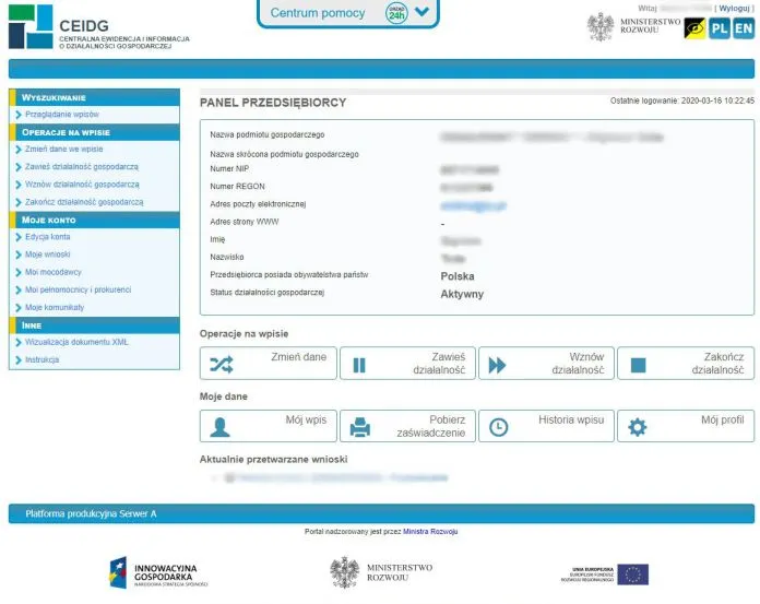 Wyszukiwarka CEIDG strona główna