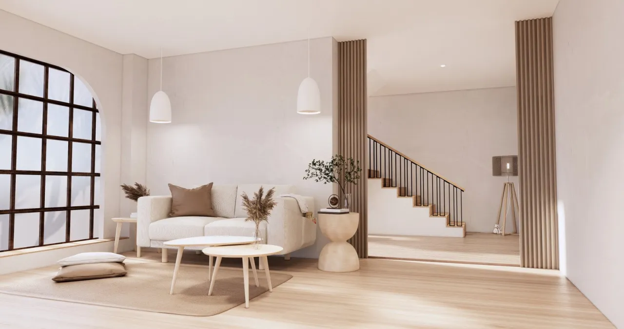 Nowoczesne wnętrze z dopasowaną podłogą i meblami