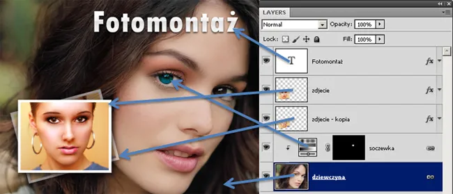Interfejs Adobe Photoshop z otwartym zdjęciem i panelami warstw