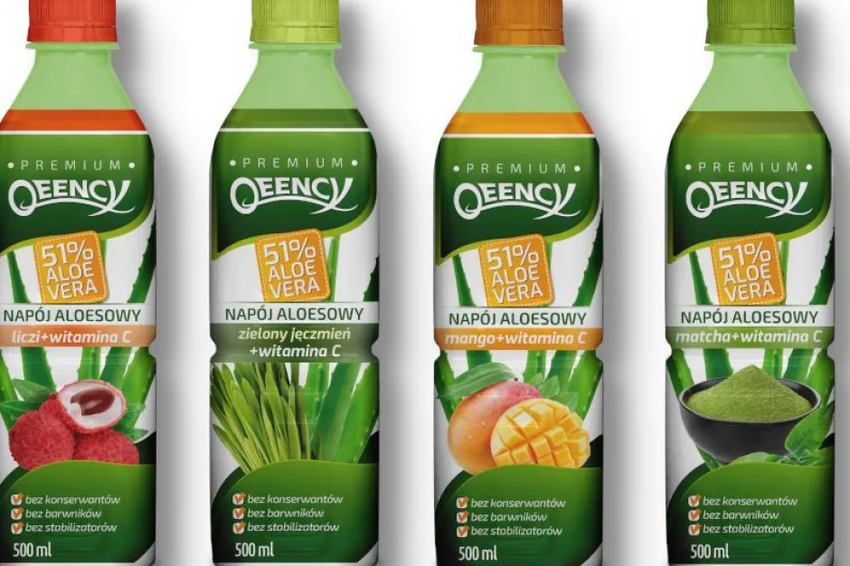 etykieta napoju aloesowego, butelki z aloesem