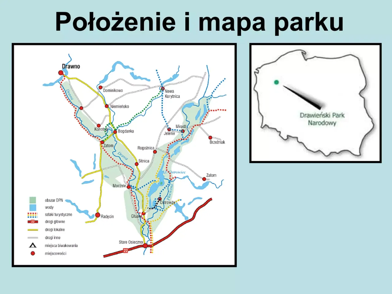 Mapa szlaków kajakowych Drawieński Park Narodowy
