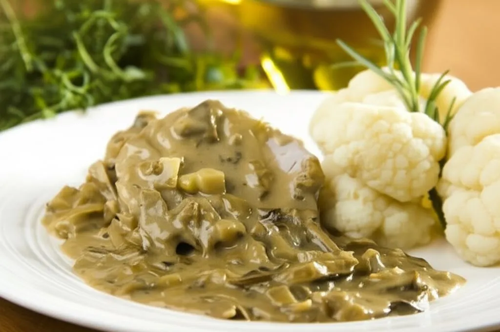 sos z podgrzybk&oacute;w na talerzu