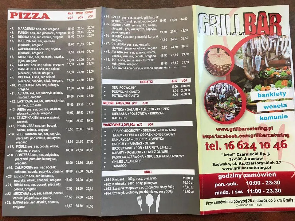 grill bar sz&oacute;wsko jedzenie menu