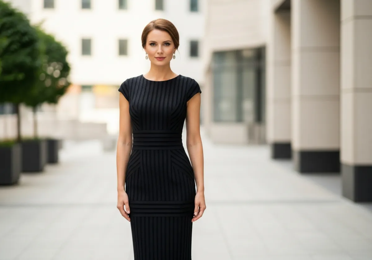 kobieta w monochromatycznej stylizacji wyszczuplającej