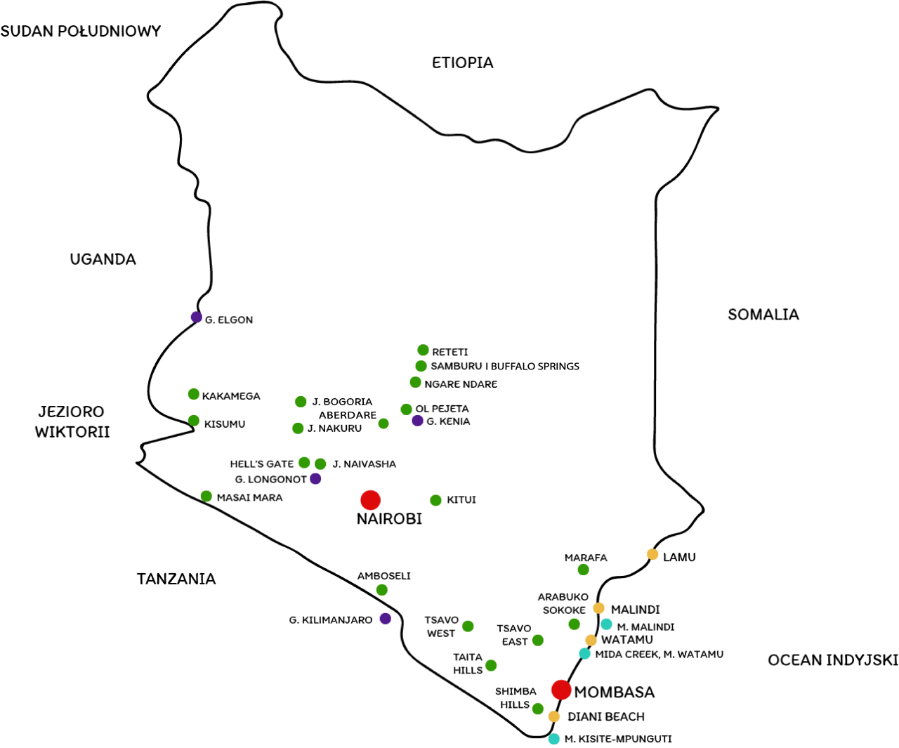 Kenia atrakcje turystyczne mapa lub kolaż