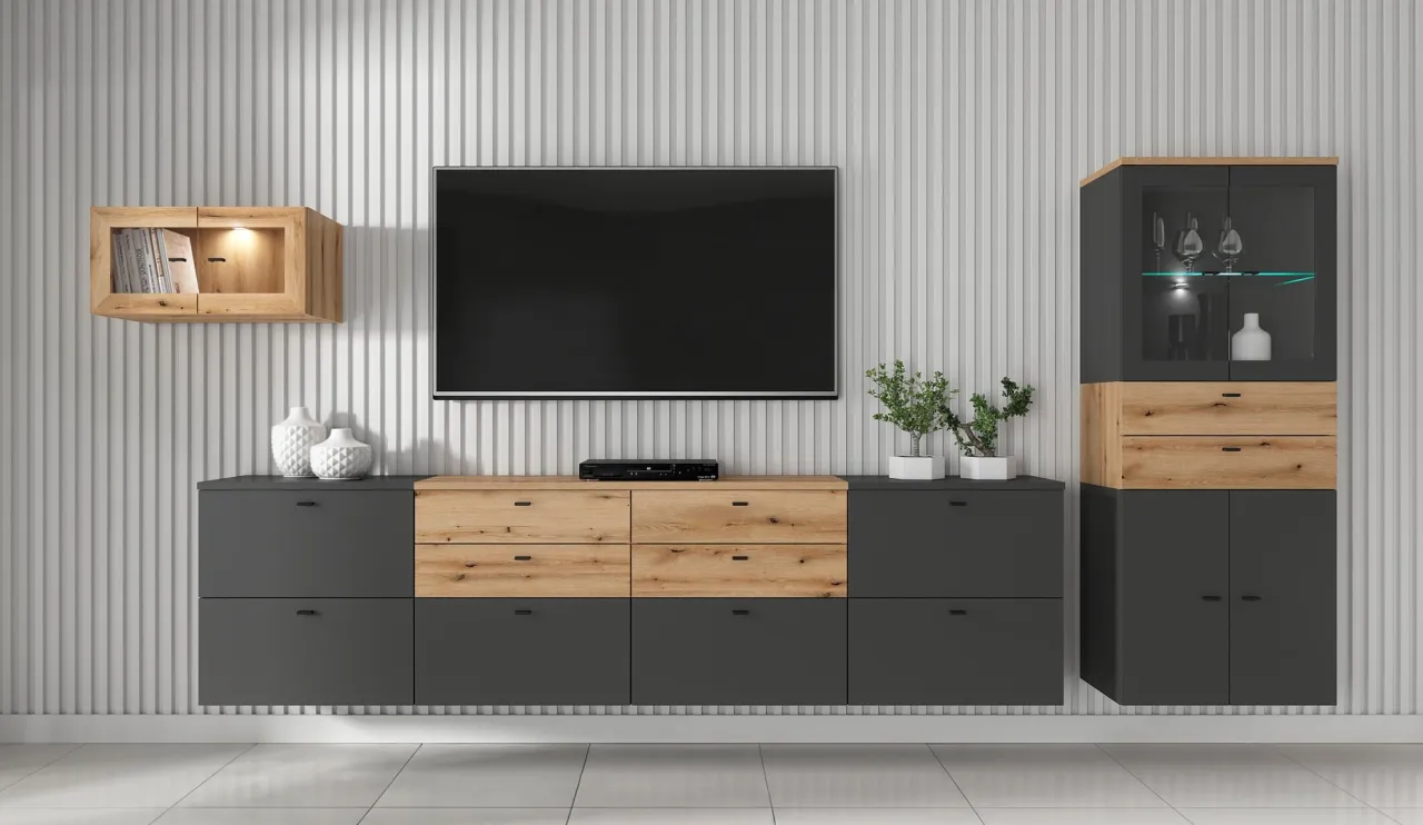 schemat optymalna wysokość telewizora i szafki RTV