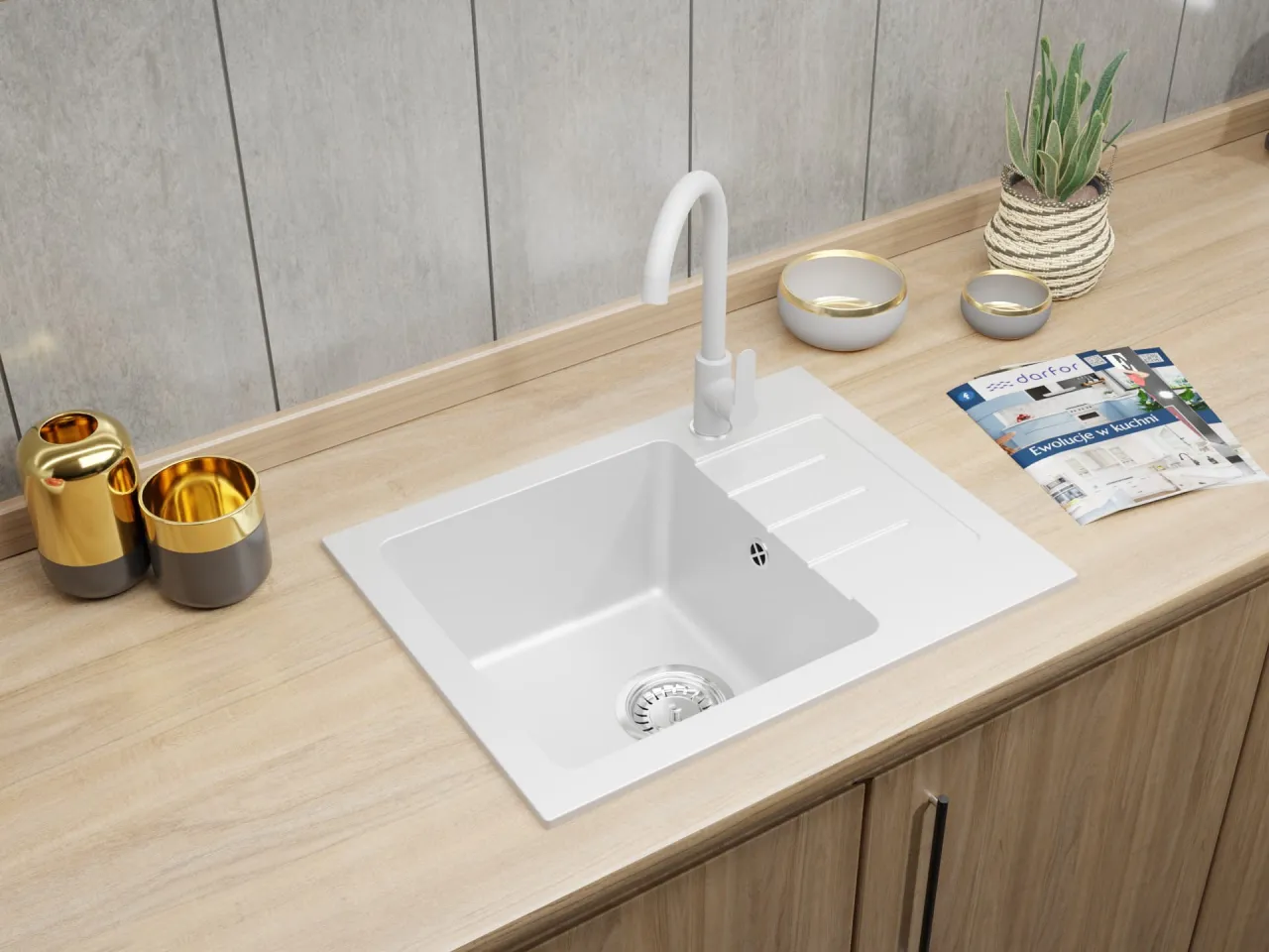 Kuchnia z małym zlewem i baterią w zlewie