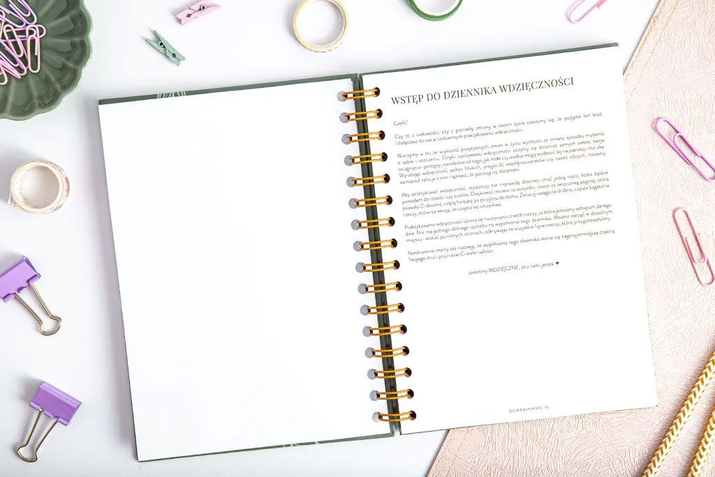 dziennik wdzięczności lub potrzeb