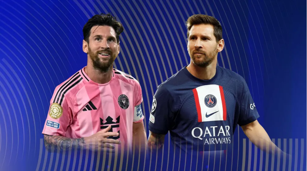 Lionel Messi w koszulkach Barcelony PSG Inter Miami