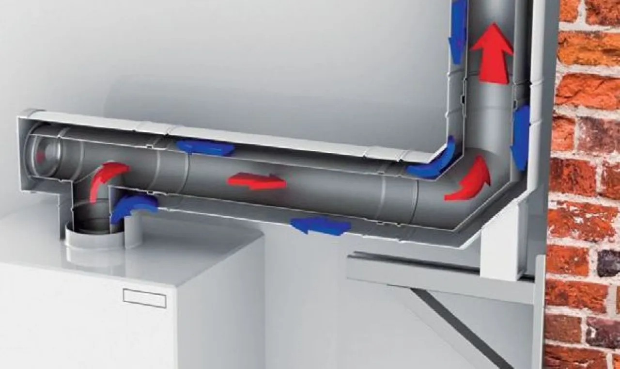 Przekrój komina koncentrycznego do kotła kondensacyjnego