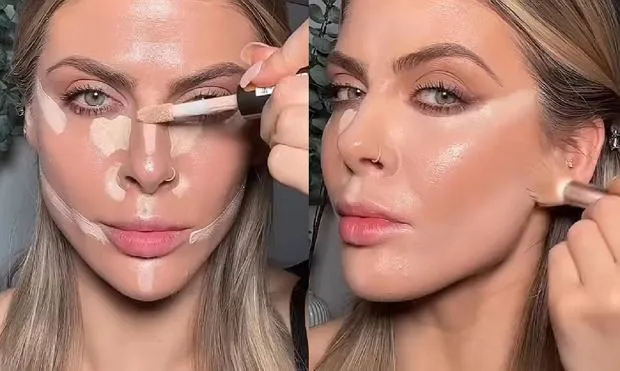 Makijaż liftingujący korektorem przed po