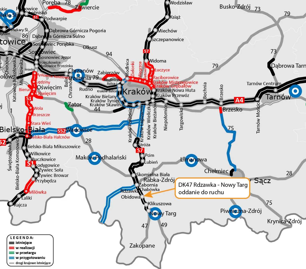 Mapa bac&oacute;wek Nowy Targ i okolice