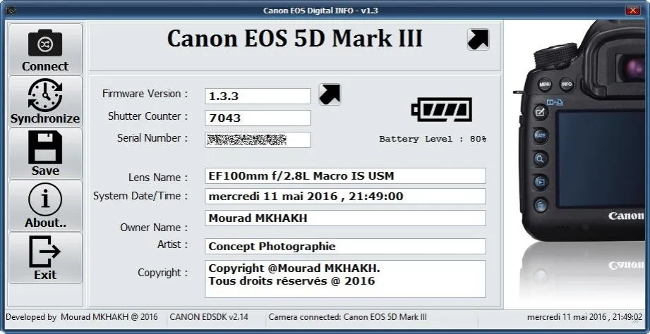 Canon EOS Digital Info screenshot