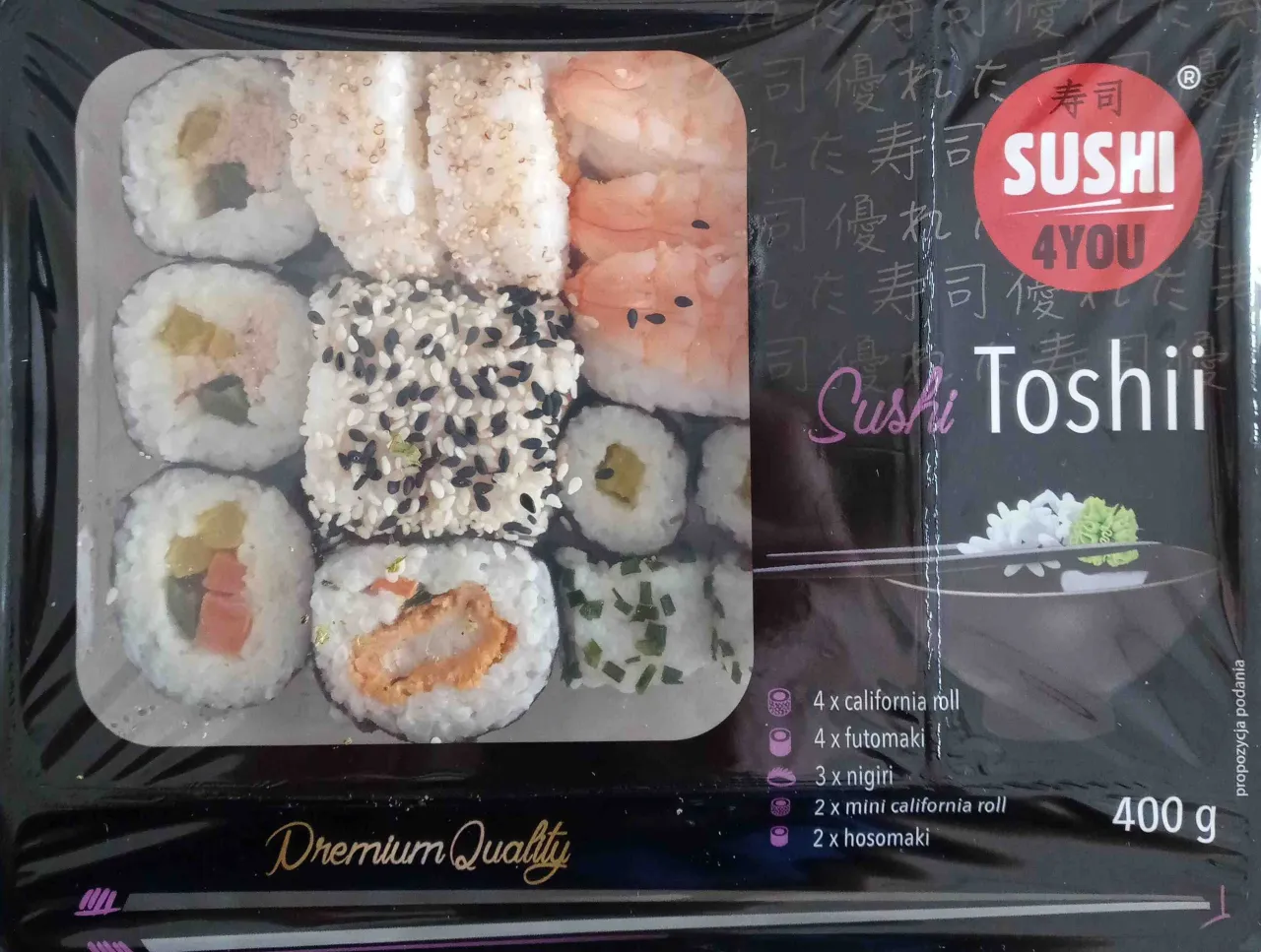 Zestaw sushi z Biedronki. Czy sushi z Biedronki jest zdrowe? W opakowaniu 400g znajdziesz r&oacute;żne rodzaje sushi.