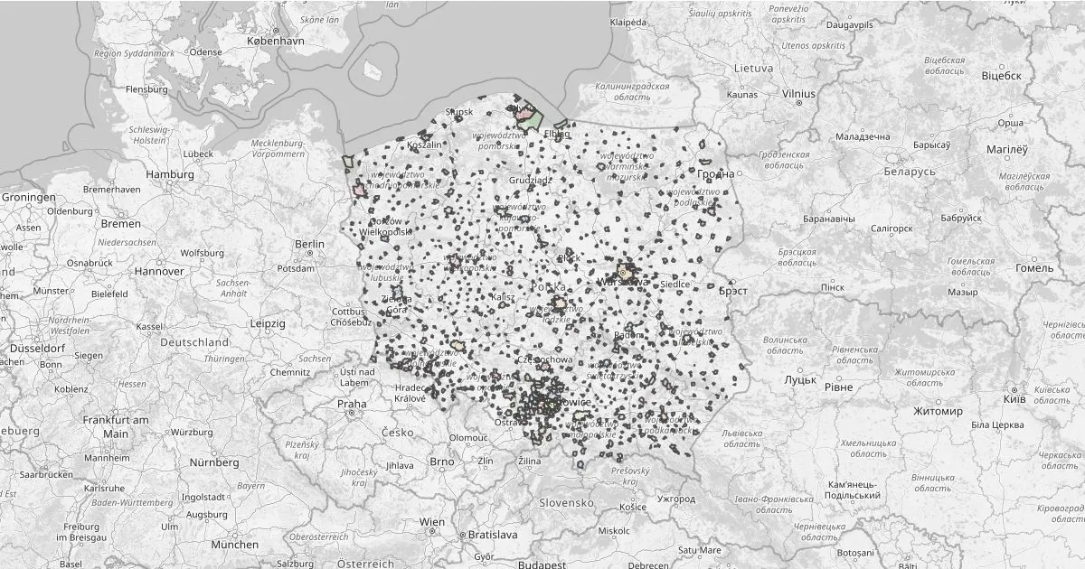 Mapa Polski z zaznaczonymi miastami MZK