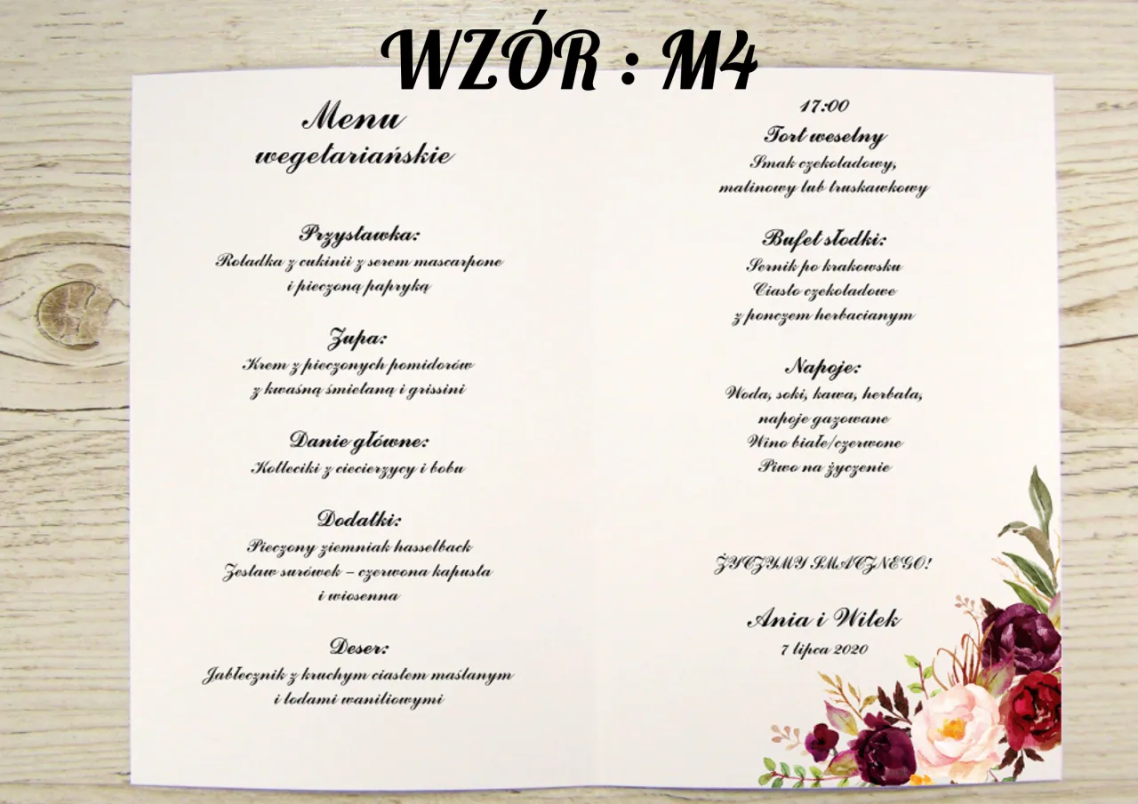 różne menu weselne przykłady