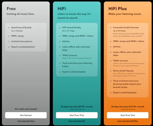 Tidal subscription plans comparison