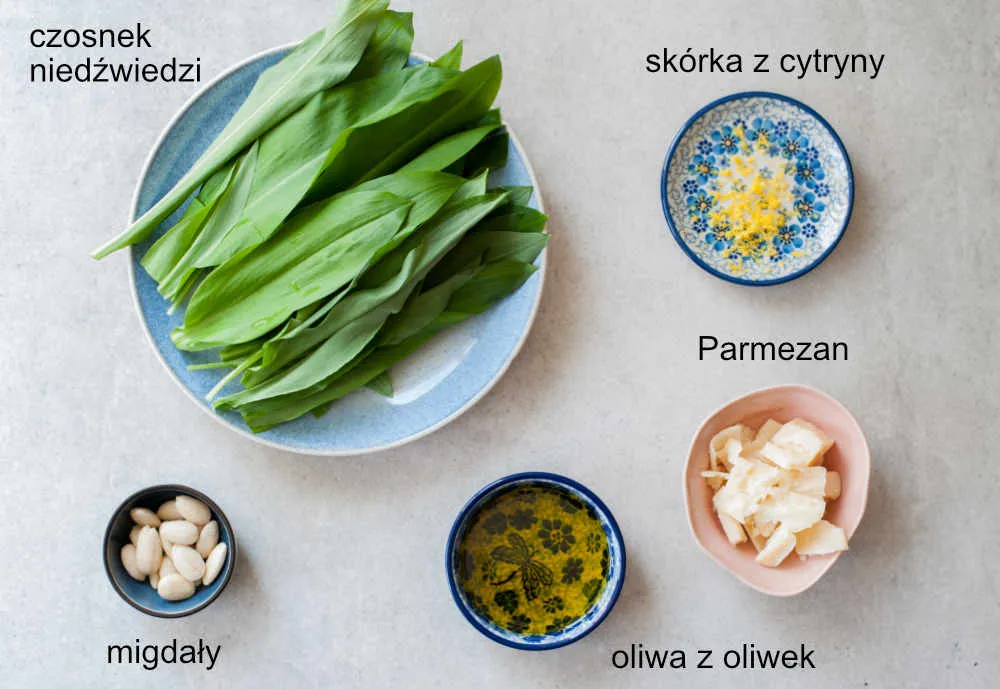 składniki na pesto z czosnku niedźwiedziego