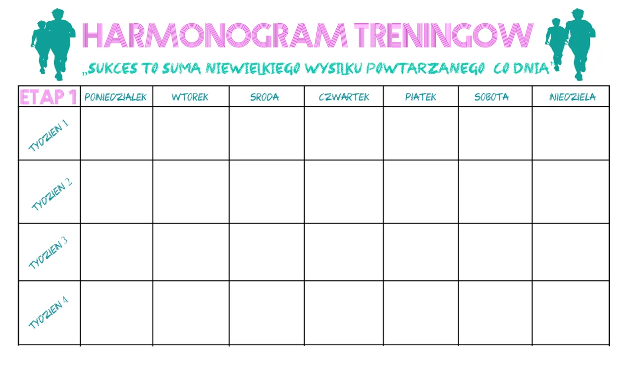 plan treningowy tygodniowy, harmonogram ćwiczeń