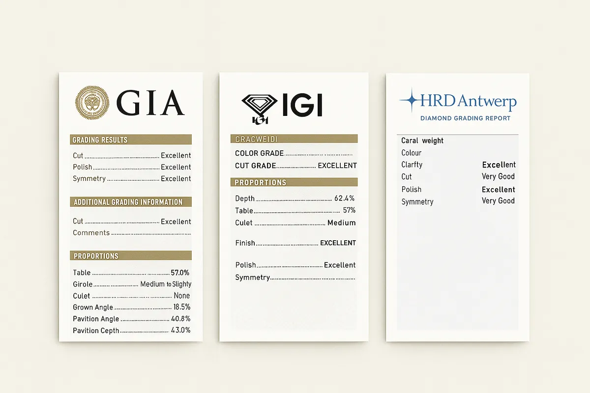 certyfikaty diament&oacute;w GIA IGI HRD