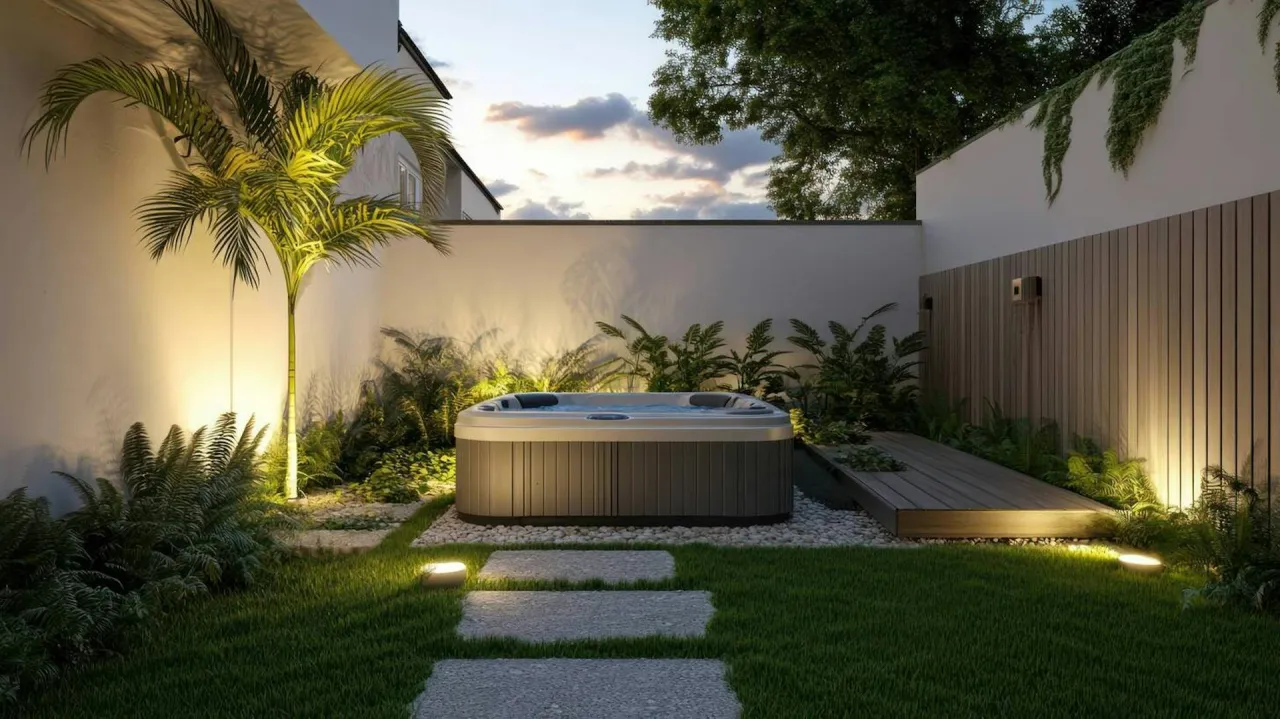 aranżacje strefy spa z jacuzzi w ogrodzie inspiracje