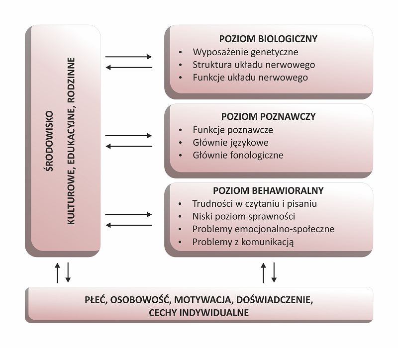 dziecko czytające z trudnością schemat objaw&oacute;w dysleksji