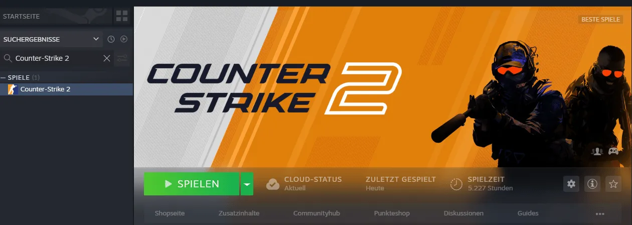 Steam biblioteka Counter-Strike 2