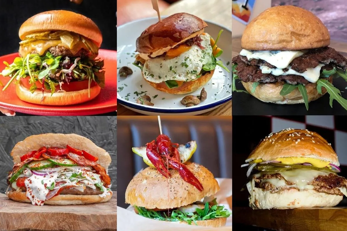 r&oacute;żne burgery tematyczne kolaż