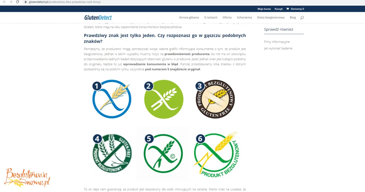 etykieta produktu bezglutenowego, znak przekreślonego kłosa