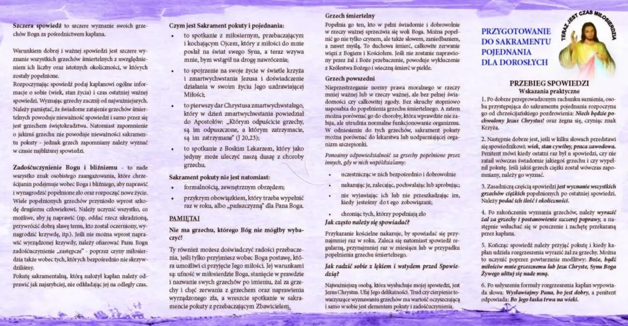 Formuła spowiedzi dla dorosłego: szczera spowiedź, żal za grzechy, postanowienie poprawy. Przygotowanie do sakramentu pojednania.
