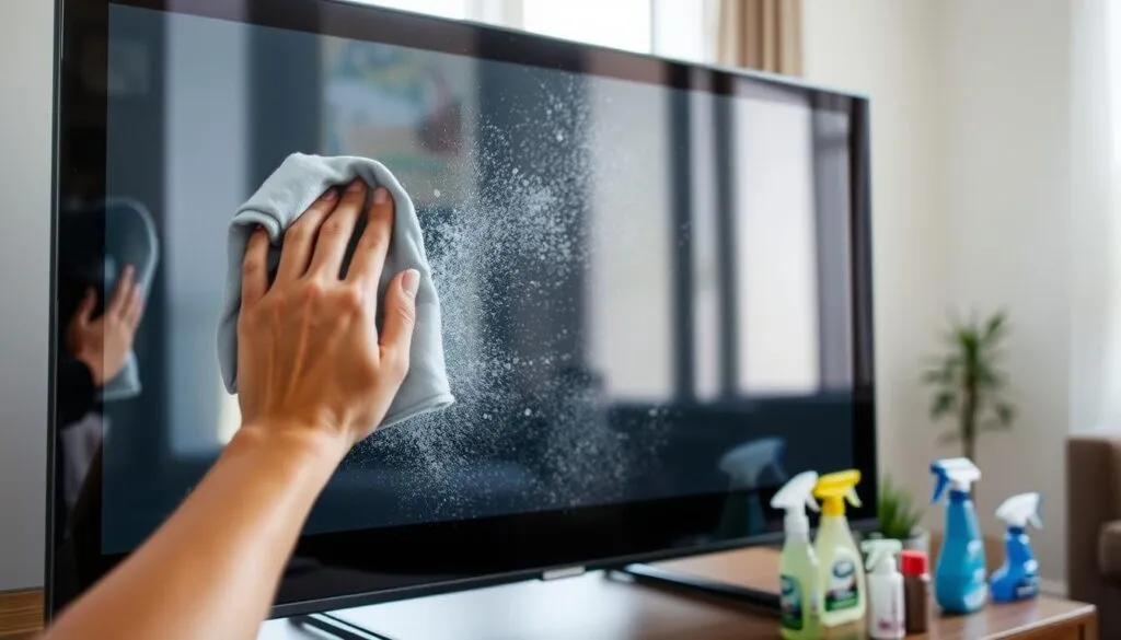 Uszkodzony ekran telewizora od nieodpowiednich środk&oacute;w czyszczących
