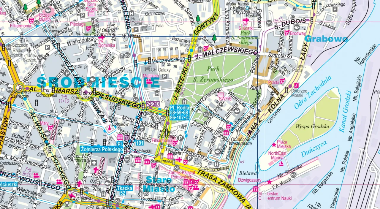 Mapa Szczecina największe spółdzielnie mieszkaniowe